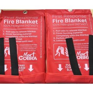 First Response Fire Blanket 100% Fiberglass 40"x40" Pull Tabs Release Blanket Ma